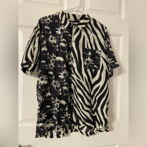 T37a- DOUBLE RANBOUU Black-White ZEBRA SKULL FLOWER Cotton Button Up Skirt